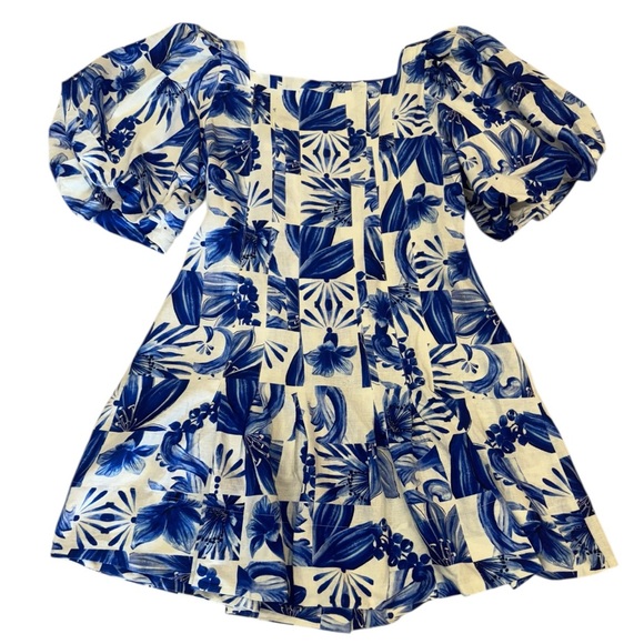 NWT Farm Rio Off-White Garden Tiles Plaid Mini Dress in Blue White Size M - Picture 4 of 14